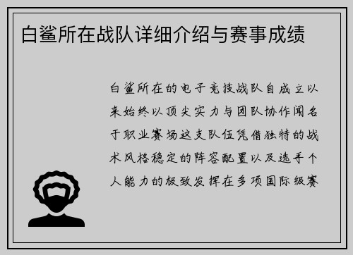 白鲨所在战队详细介绍与赛事成绩