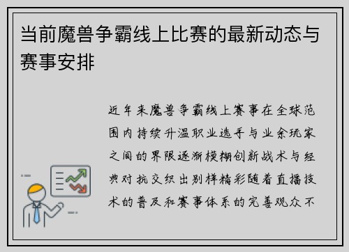 当前魔兽争霸线上比赛的最新动态与赛事安排